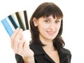 Woman with many different credit cards Royalty Free Stock Photo