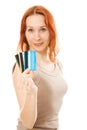 Woman with many different credit cards. Royalty Free Stock Photo