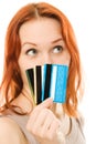 Woman with many different credit cards. Royalty Free Stock Photo