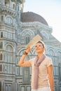 Woman with map in florence, italy Royalty Free Stock Photo