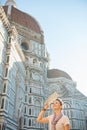 Woman with map in florence, italy Royalty Free Stock Photo