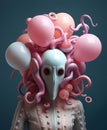 Woman halloween glamour studio mask face caucasian pink party octopus fashion beauty human latex