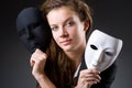 Woman with the mask in hypocrisy concept Royalty Free Stock Photo