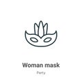 Woman mask outline vector icon. Thin line black woman mask icon, flat vector simple element illustration from editable party Royalty Free Stock Photo
