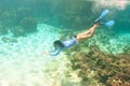 Woman with mask snorkeling