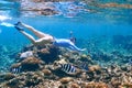 Woman with mask snorkeling