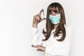 Woman in mask. Virus and smog concept. Corona virus outbreaking. Epidemic virus Respiratory Syndrome.