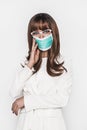 Woman in mask. Virus and smog concept. Corona virus outbreaking. Epidemic virus Respiratory Syndrome.