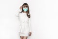 Woman in mask. Virus and smog concept. Corona virus outbreaking. Epidemic virus Respiratory Syndrome.