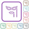 Woman masquerade mask with stick outline simple icons Royalty Free Stock Photo