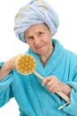 Woman with massage sponge