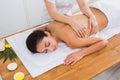 Woman massagist make body massage in spa wellness center