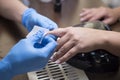 Woman master manicure. Girl does manicure in a beauty salon