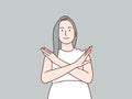 Woman mature serious stop Gesture refuse no With Crossed x Hands simple korean style illustration