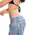 Woman measure her waist belly