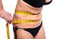 Woman measuring fat abdomen. Royalty Free Stock Photo