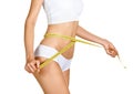Woman measuring her waistline. Perfect Slim Body Royalty Free Stock Photo
