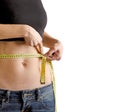 Woman measuring waistline with a tape Royalty Free Stock Photo