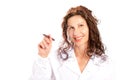 Woman in medical gown writing in the air Royalty Free Stock Photo