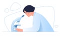 A woman medical scientist in a laboratory. Vector illustration on the theme of medicine, science, research, microbiology