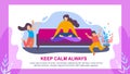 Woman Meditate Children Jump Keep Calm Always