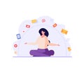 Woman meditates in a zone without gadgets. Concept of digital detox, disconnecting, mediastika, device free zone, internet Royalty Free Stock Photo