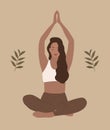 Woman meditating. Boho style minimal illustration. Mindfulness. Vector