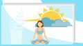 A woman is meditating in the lotus position. Vector illustration, concept of meditation during working hours, break, health