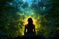 Woman meditating or making yoga in jungles