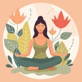 Woman meditating with nature background. Cartoon vector illustration in flat style Royalty Free Stock Photo
