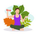 Woman meditating in nature and leaves. Concept illustration for yoga, meditation, relax, recreation, healthy lifestyle Royalty Free Stock Photo