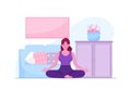 Woman Meditating Pose in A Living Room Flat Illustration Concept Design Royalty Free Stock Photo