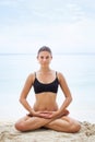 Woman In Relaxation On Tropical Beach with sand , body parts .yoga, and meditation