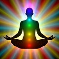 Woman in meditation - aura, chakras