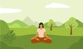 Woman meditation on nature. Yoga relaxation. Vector