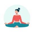 Woman in meditation pose isolated on rounded background. Concept illustration for yoga