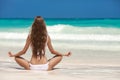 Woman Meditation At Tropical Beach