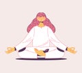 Woman during meditation in white clothes. Mindfulness concept illustration isolated on background