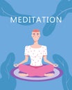 Woman meditation in yoga pose. Open brain, relax mental calm mind, releasing stress. Yoga girl illustration vector