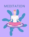 Woman meditation in yoga pose. Open brain, relax mental calm mind, releasing stress. Yoga girl illustration vector