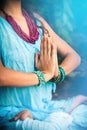 Woman in meditation yoga position closeup Royalty Free Stock Photo