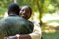 Woman meeting her husband from war Royalty Free Stock Photo