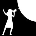 Woman with megaphone. Woman silhouette with speech bubble