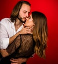 Woman and man kissing. Sensual Couple in tender passion. Relationships and love. Royalty Free Stock Photo