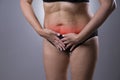 Woman with menstrual pain, endometriosis or cystitis, stomach ache