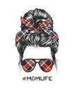 Woman messy bun hairstyle with nice square pattern headband and glasses vector illustration