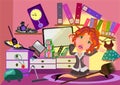 Woman in a messy room cartoon Royalty Free Stock Photo