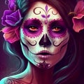 Woman with mexican facial painting, dia de los muertos holiday, Calavera Catrina