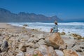 , woman mid age at the beachKogelbay beach Western Cape South Africa, Kogelbay Rugged Coast Line with spectacular Royalty Free Stock Photo