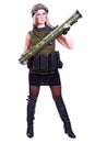 Woman in a military camouflage with a bazooka